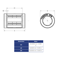 SPM08 THOMSON BALL BUSHING<BR>SPM SERIES 8MM CLOSED LINEAR BEARING SELF ALIGNING 69.7 LBF